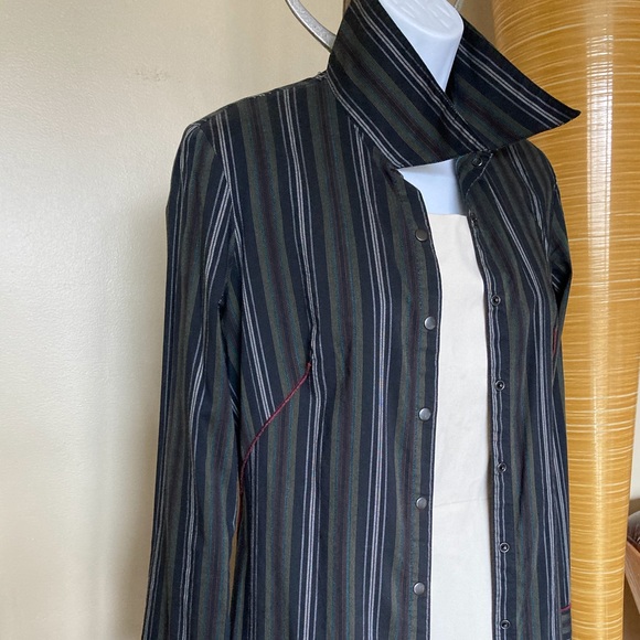 COP. COPINE PORTUGAL SHIRT DRESS COAT STRIPE BL GR - Picture 7 of 14